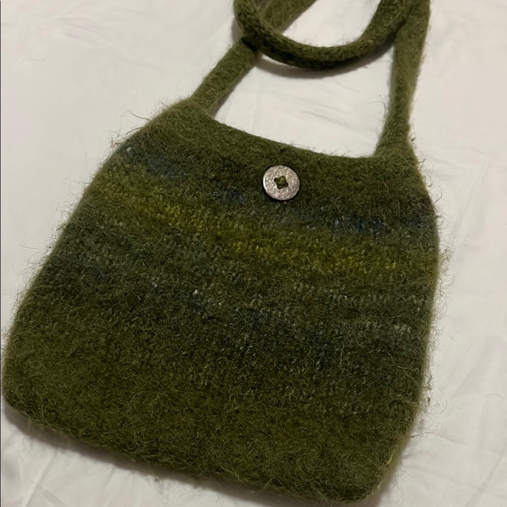 Green felted wool purse, wool purse, green purse, handmade purse, winter purse